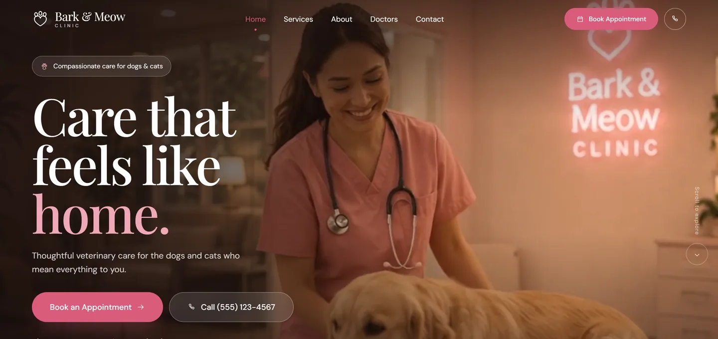 Screenshot of the Bark & Meow Clinic website